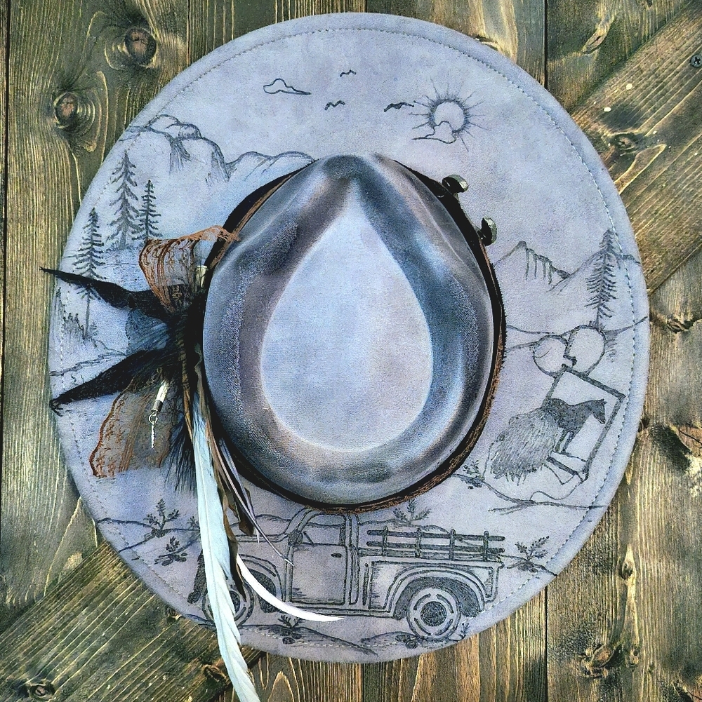 NWT Gray Western Fedora Cowboy Hat with Feather Hat Pin